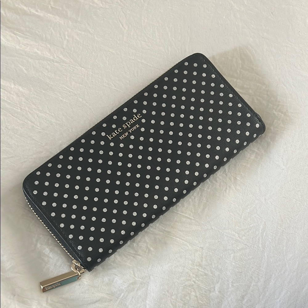 Kate Spade Black and Silver Dot Zip Wallet